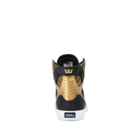 Kids Supra High Top Shoes SKYTOP Black/Gold/Black/white | AU-62508